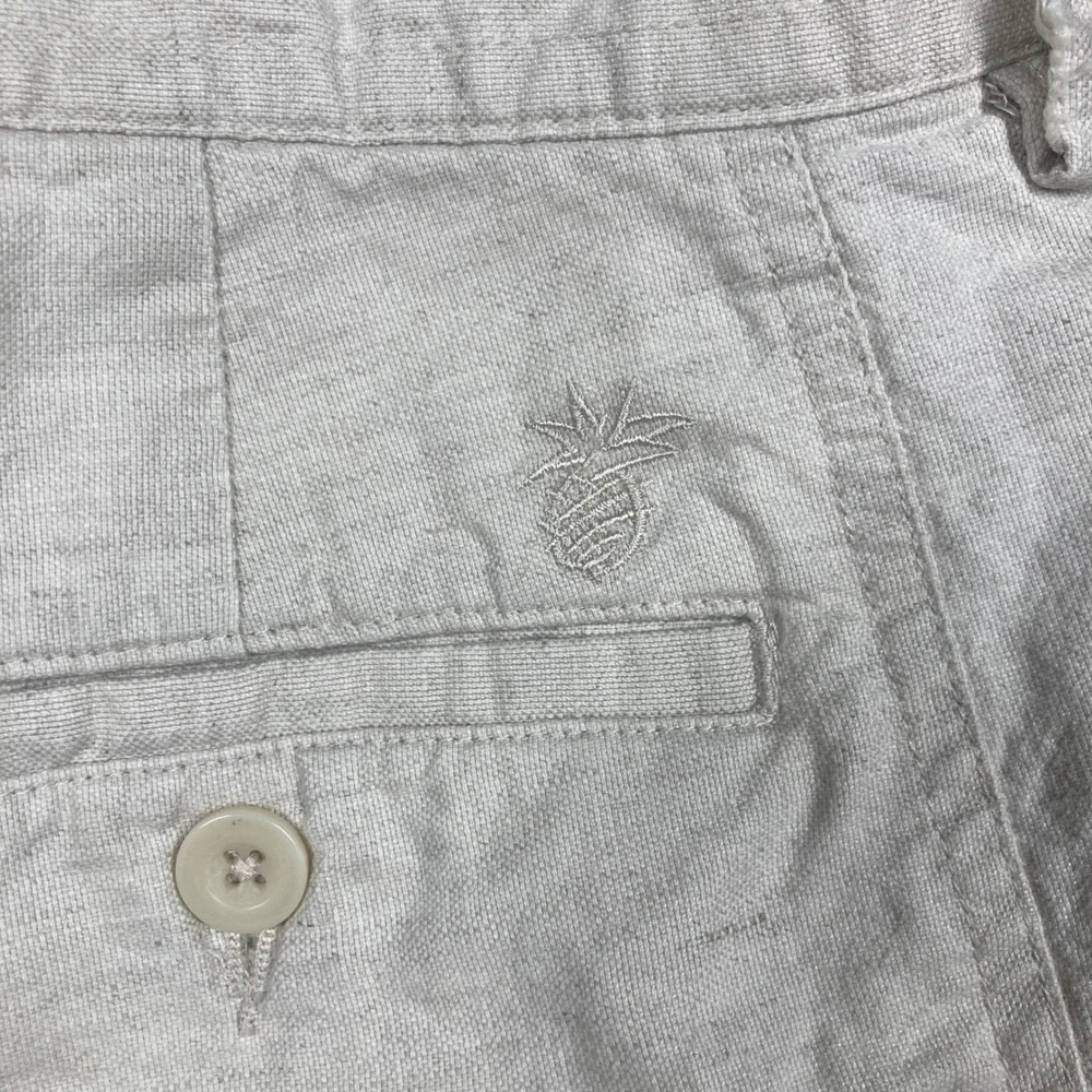 Cubavera Cargo Shorts Men 32 Beige Linen Cotton Blend Pineapple Logo 9 in Inseam